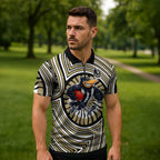 Collingwood Football Club Zipper Polo Shirt Indigenous Monochrome Dot Art Mascot Style