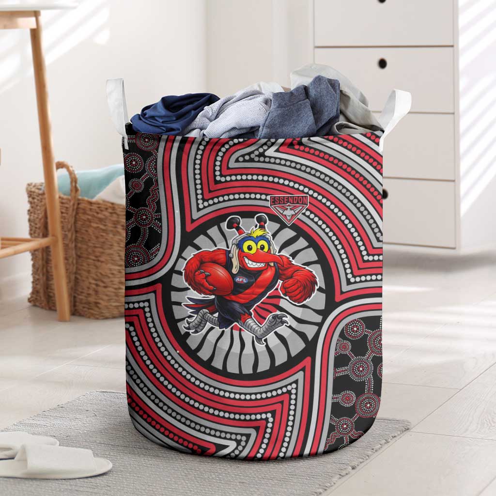 Essendon Football Club Laundry Basket Indigenous Monochrome Dot Art Mascot Style
