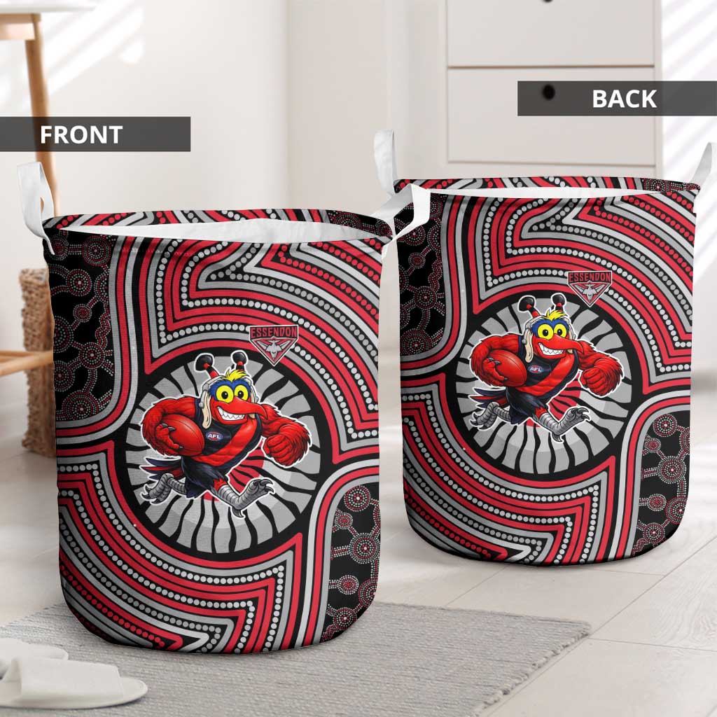 Essendon Football Club Laundry Basket Indigenous Monochrome Dot Art Mascot Style