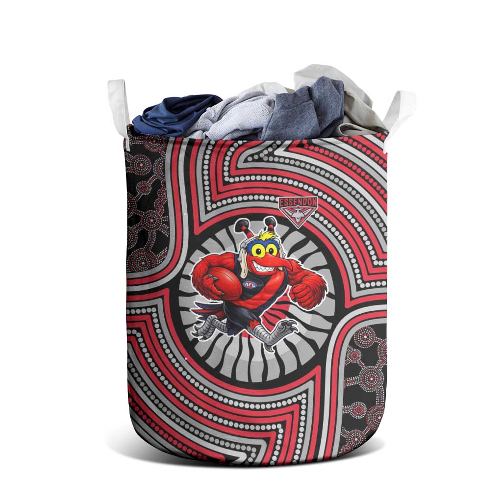 Essendon Football Club Laundry Basket Indigenous Monochrome Dot Art Mascot Style