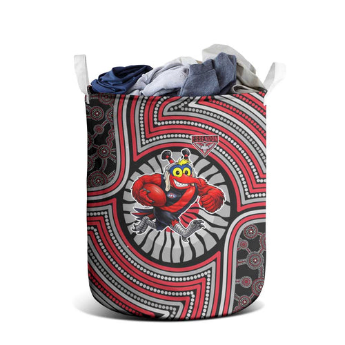 Essendon Football Club Laundry Basket Indigenous Monochrome Dot Art Mascot Style