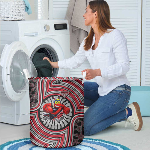 Essendon Football Club Laundry Basket Indigenous Monochrome Dot Art Mascot Style