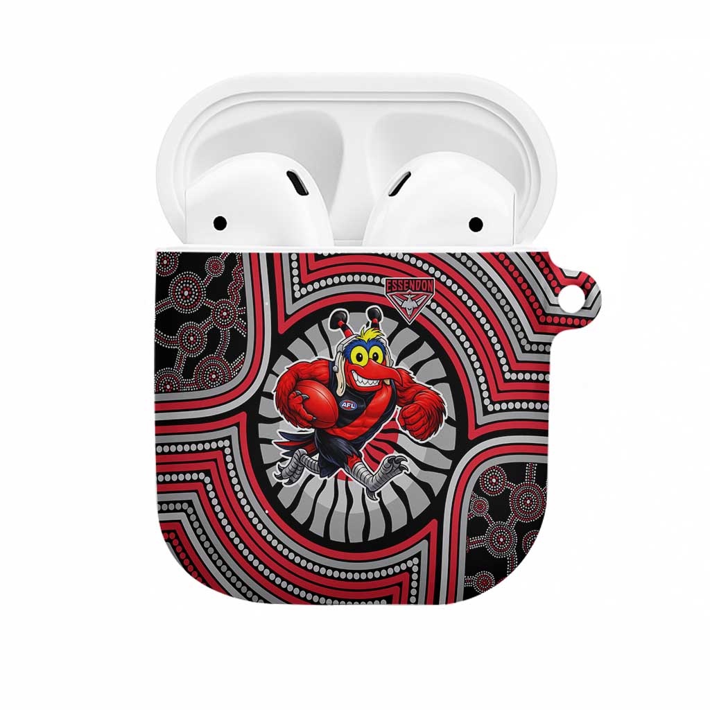 Essendon Football Club AirPods Case Indigenous Monochrome Dot Art Mascot Style