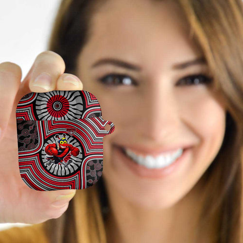 Essendon Football Club AirPods Case Indigenous Monochrome Dot Art Mascot Style