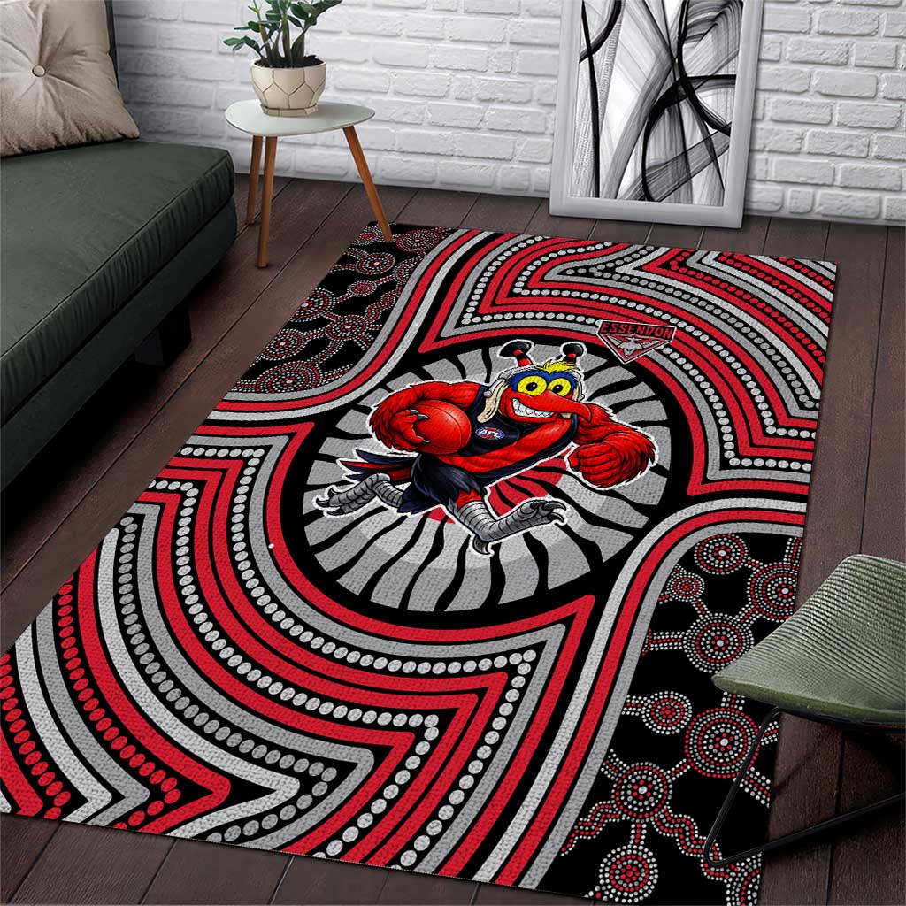 Essendon Football Club Area Rug Indigenous Monochrome Dot Art Mascot Style