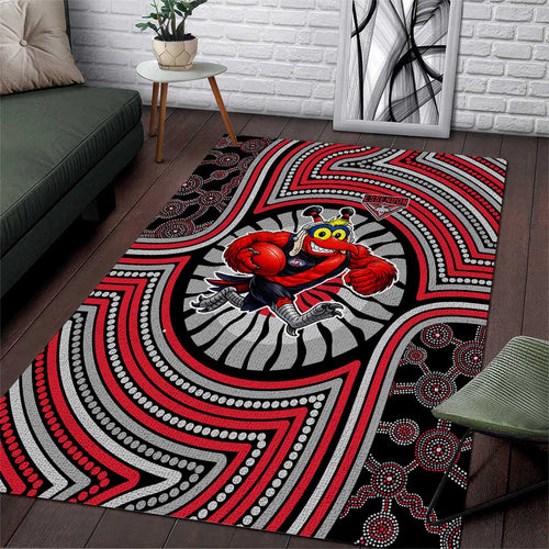 Essendon Football Club Area Rug Indigenous Monochrome Dot Art Mascot Style