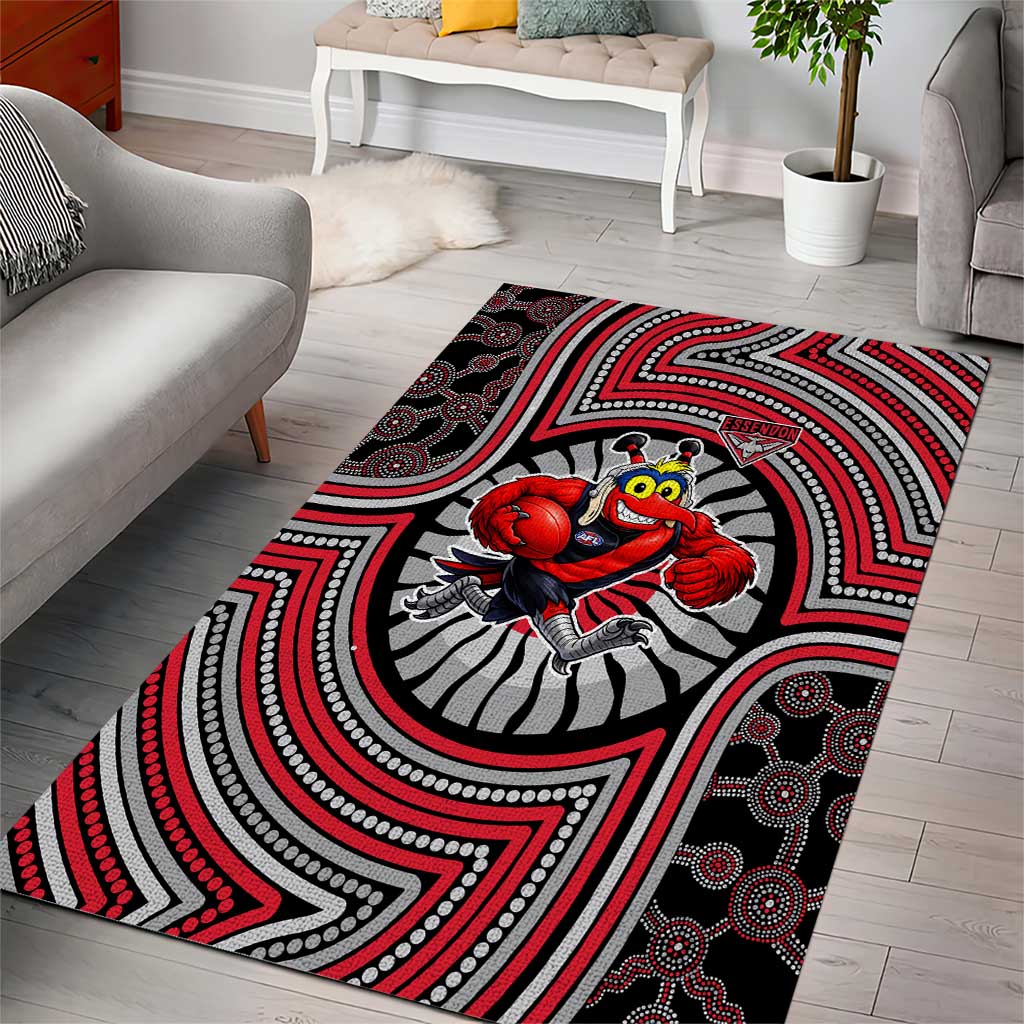 Essendon Football Club Area Rug Indigenous Monochrome Dot Art Mascot Style