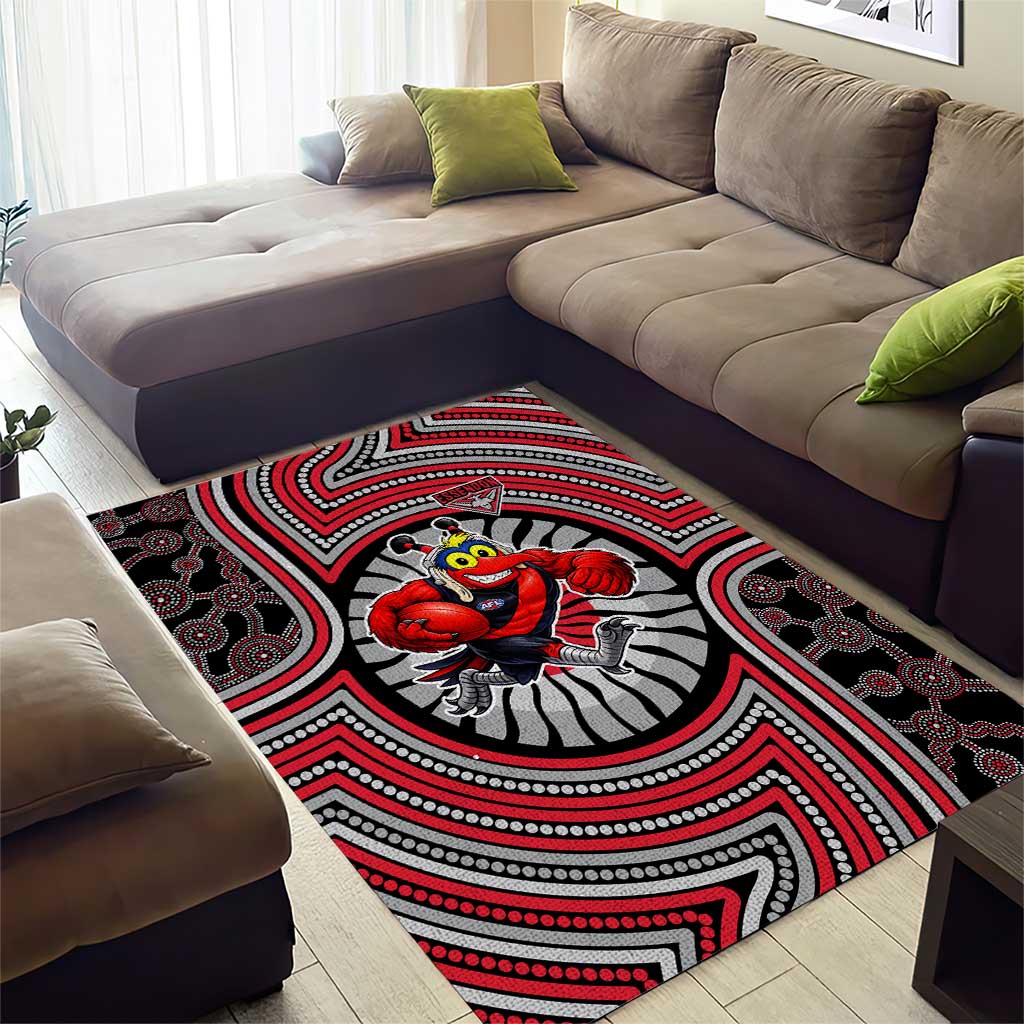 Essendon Football Club Area Rug Indigenous Monochrome Dot Art Mascot Style
