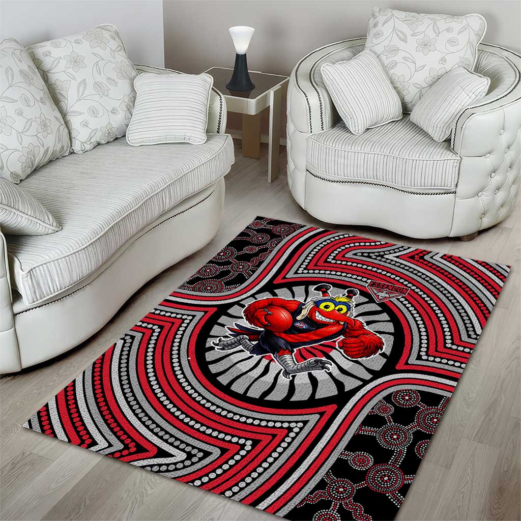 Essendon Football Club Area Rug Indigenous Monochrome Dot Art Mascot Style