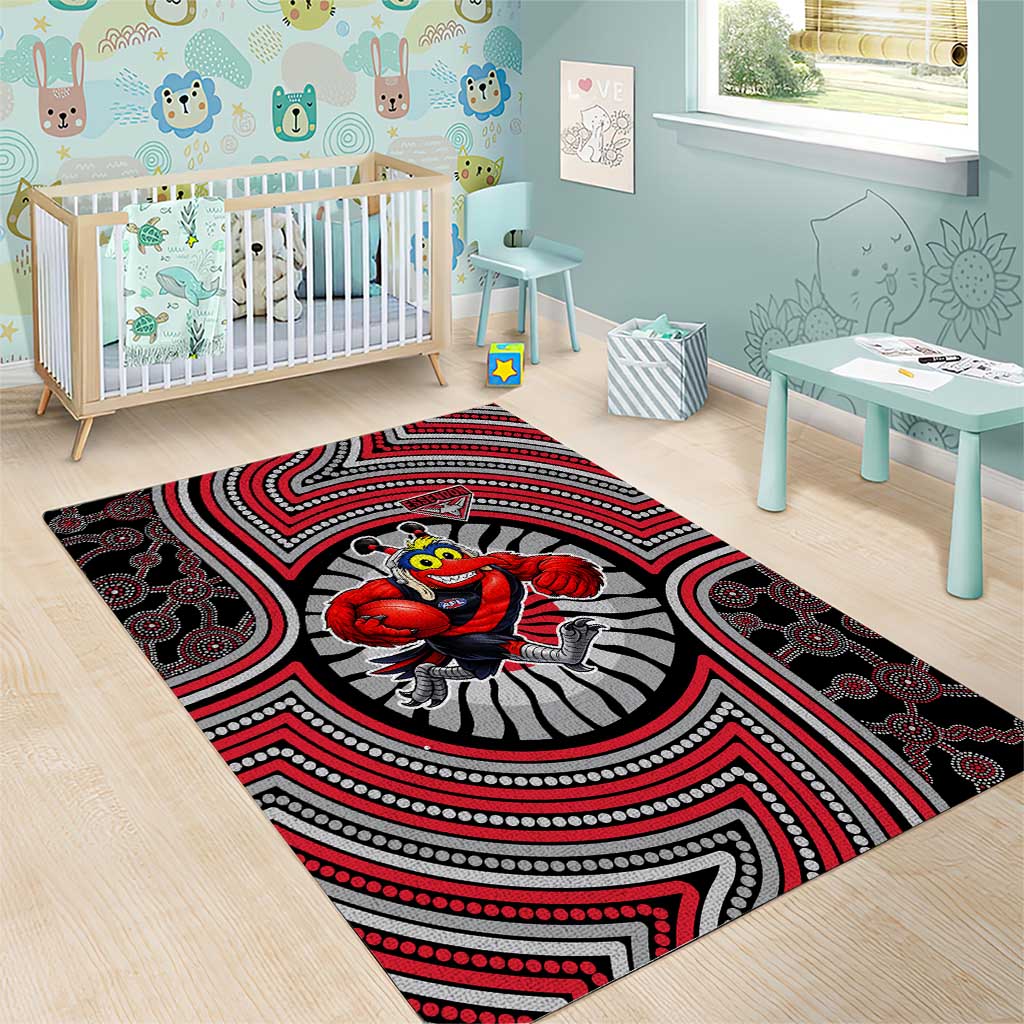 Essendon Football Club Area Rug Indigenous Monochrome Dot Art Mascot Style