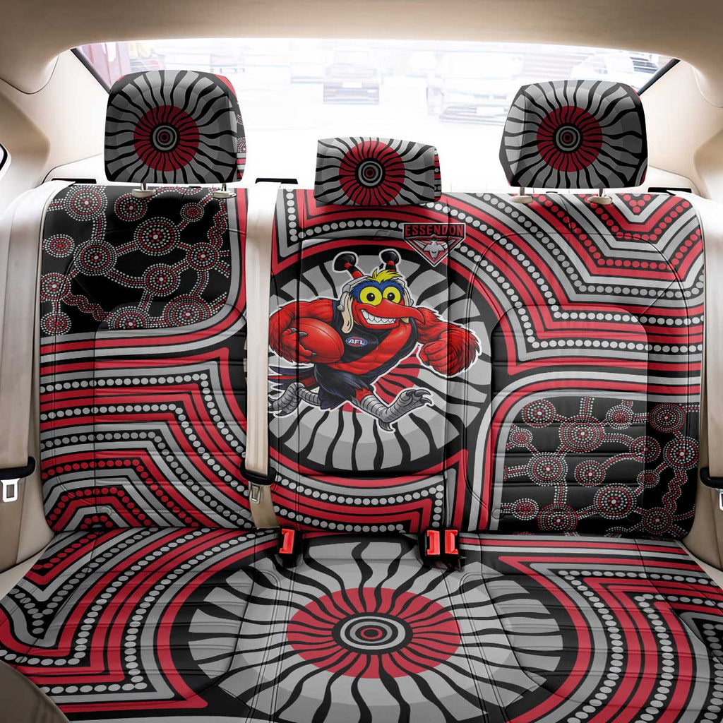 Essendon Football Club Back Car Seat Cover Indigenous Monochrome Dot Art Mascot Style