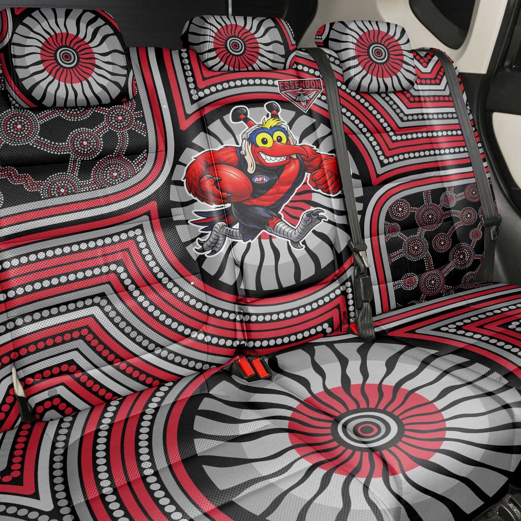 Essendon Football Club Back Car Seat Cover Indigenous Monochrome Dot Art Mascot Style