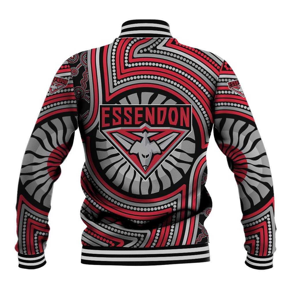 Essendon Football Club Baseball Jacket Indigenous Monochrome Dot Art Mascot Style