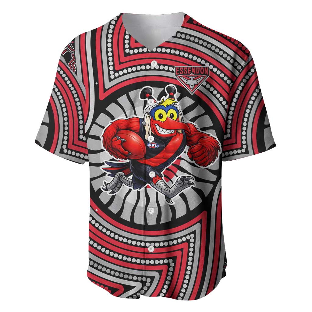 Essendon Football Club Baseball Jersey Indigenous Monochrome Dot Art Mascot Style