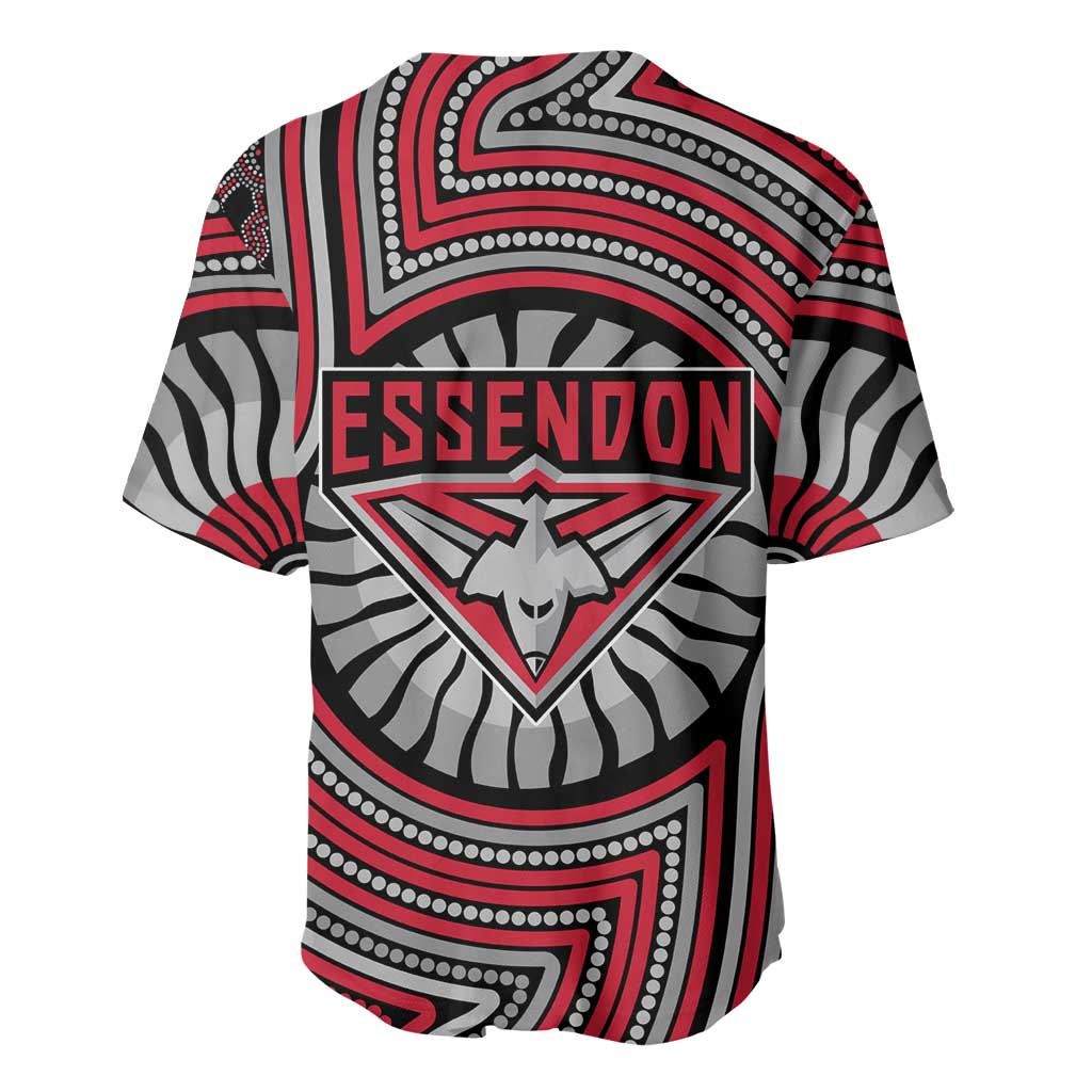 Essendon Football Club Baseball Jersey Indigenous Monochrome Dot Art Mascot Style