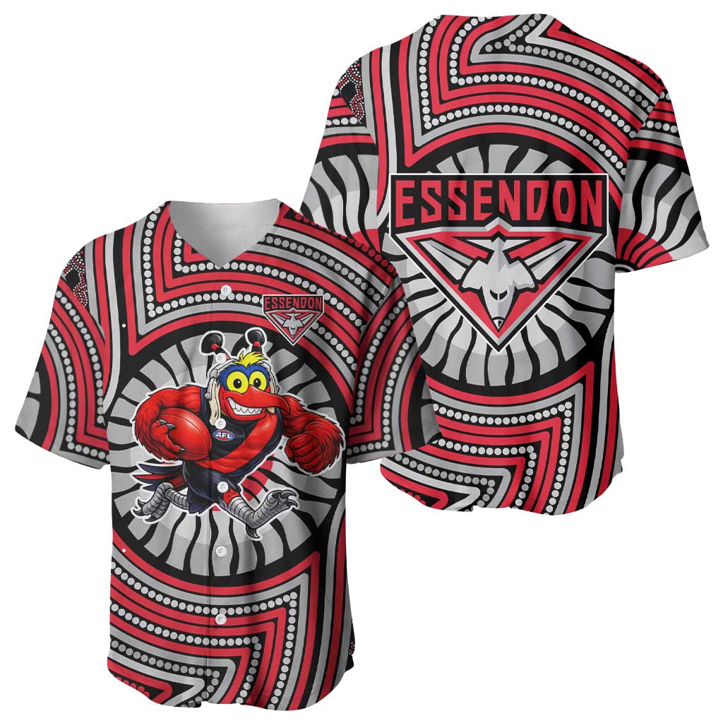 Essendon Football Club Baseball Jersey Indigenous Monochrome Dot Art Mascot Style