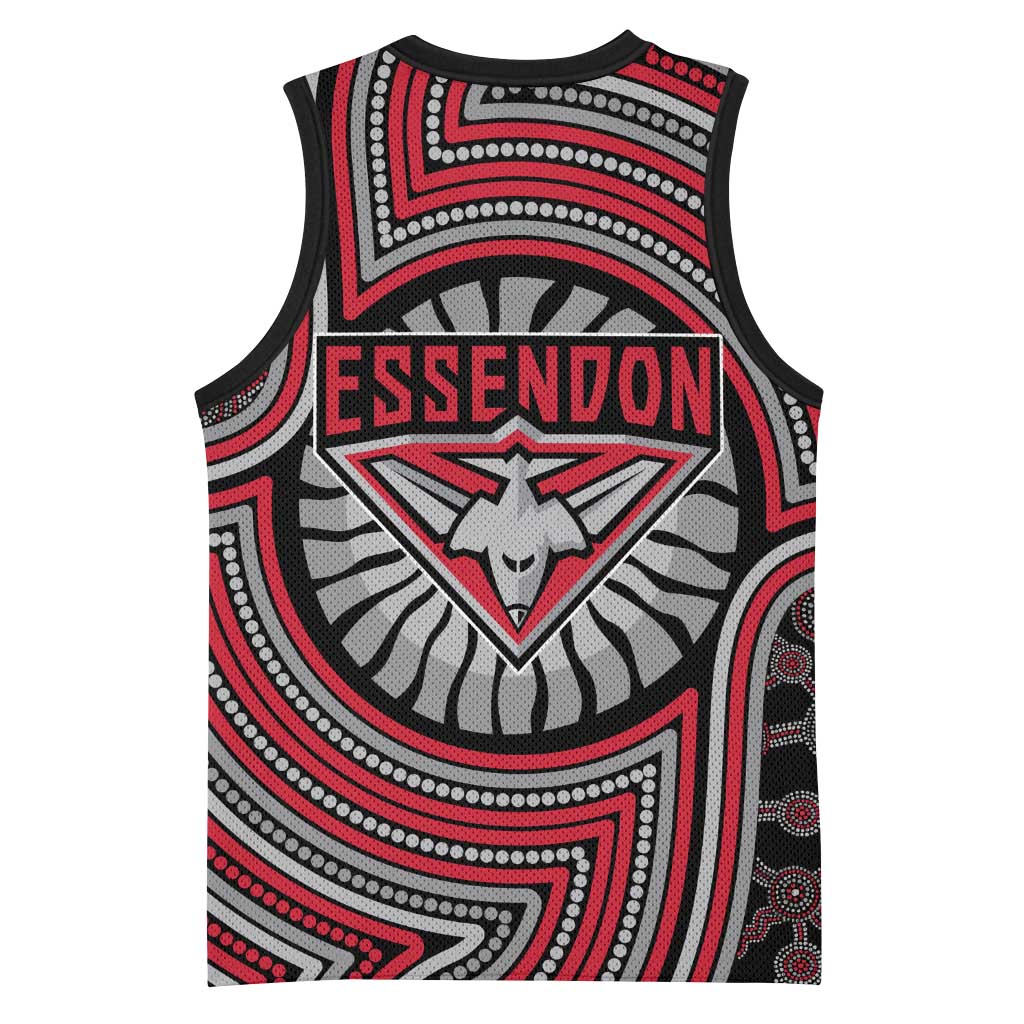 Essendon Football Club Basketball Jersey Indigenous Monochrome Dot Art Mascot Style