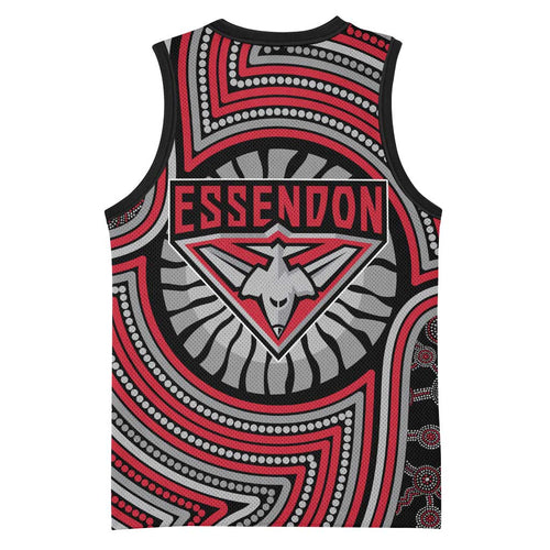 Essendon Football Club Basketball Jersey Indigenous Monochrome Dot Art Mascot Style