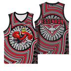 Essendon Football Club Basketball Jersey Indigenous Monochrome Dot Art Mascot Style
