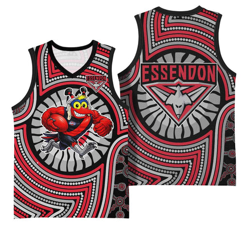 Essendon Football Club Basketball Jersey Indigenous Monochrome Dot Art Mascot Style