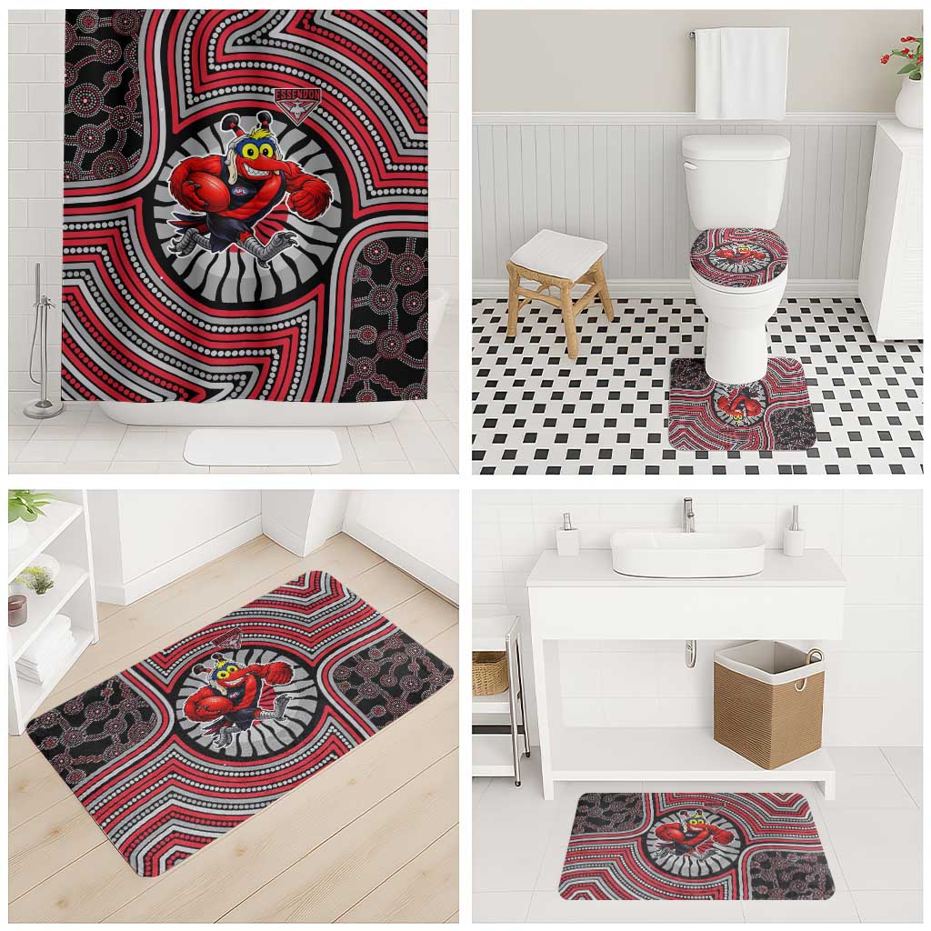 Essendon Football Club Bathroom Set Indigenous Monochrome Dot Art Mascot Style