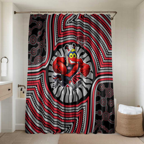 Essendon Football Club Bathroom Set Indigenous Monochrome Dot Art Mascot Style