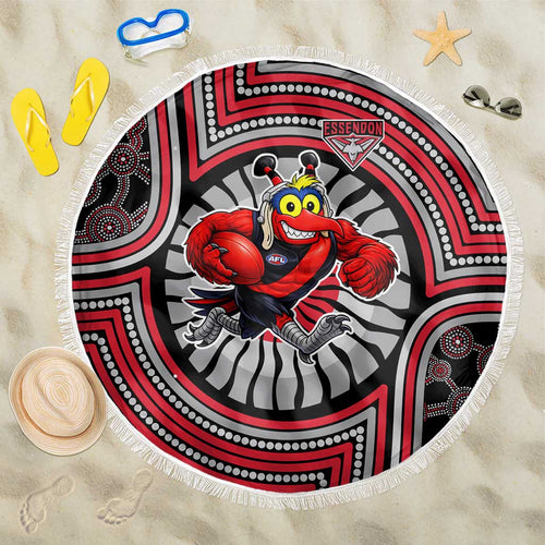 Essendon Football Club Beach Blanket Indigenous Monochrome Dot Art Mascot Style
