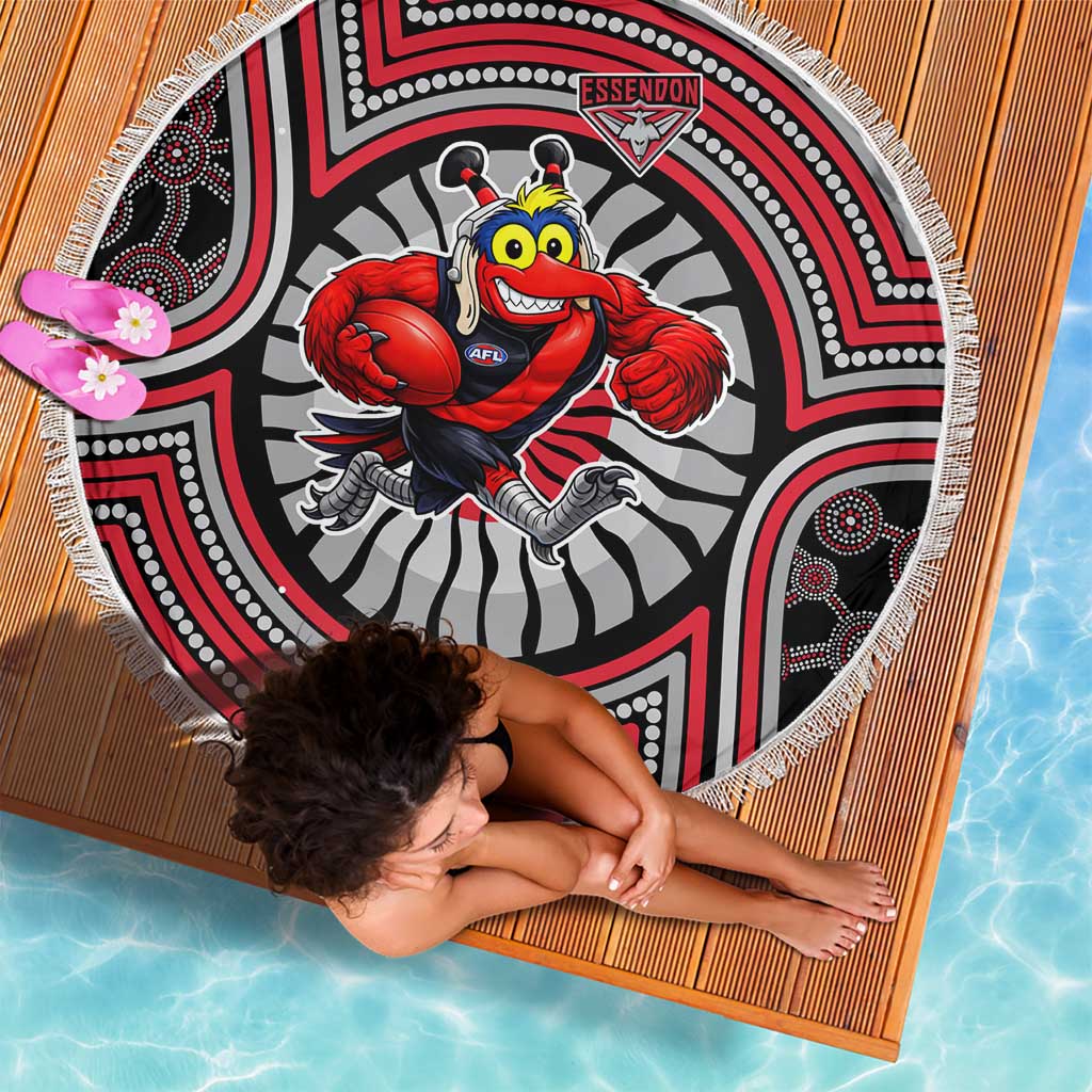 Essendon Football Club Beach Blanket Indigenous Monochrome Dot Art Mascot Style