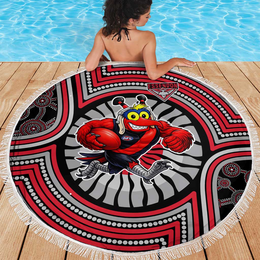Essendon Football Club Beach Blanket Indigenous Monochrome Dot Art Mascot Style