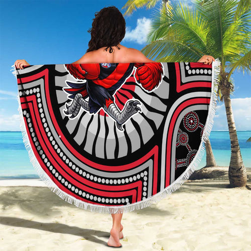 Essendon Football Club Beach Blanket Indigenous Monochrome Dot Art Mascot Style