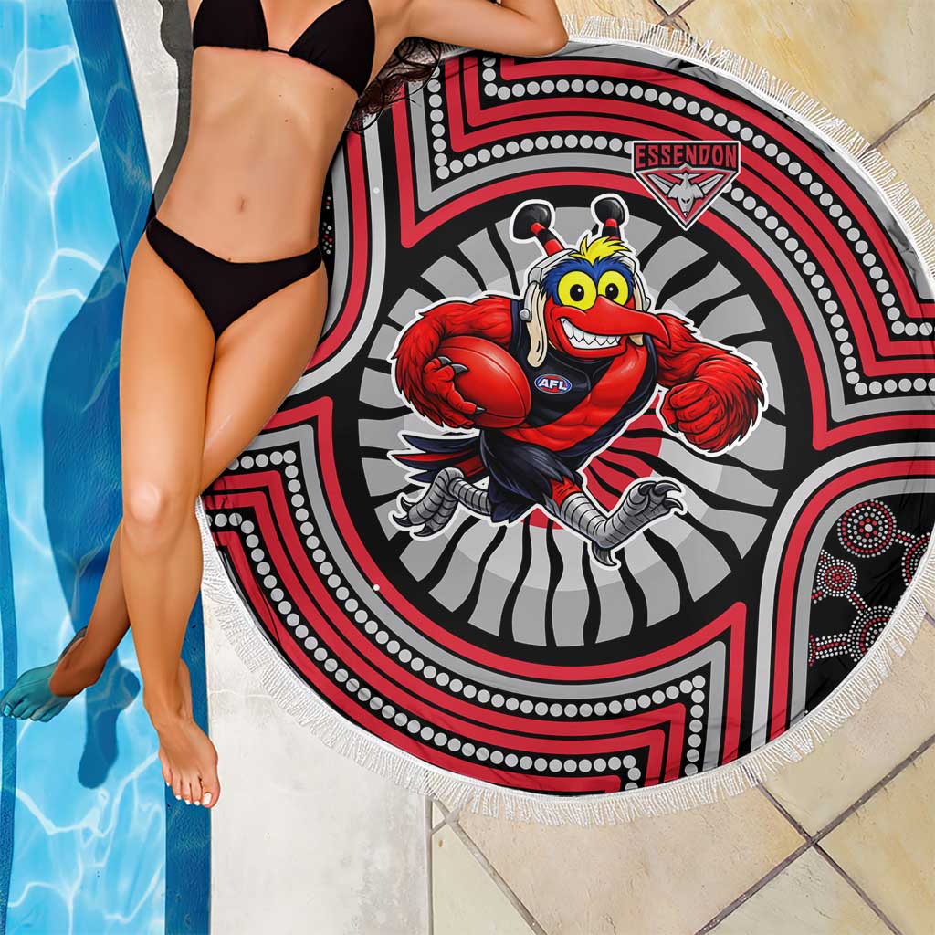 Essendon Football Club Beach Blanket Indigenous Monochrome Dot Art Mascot Style