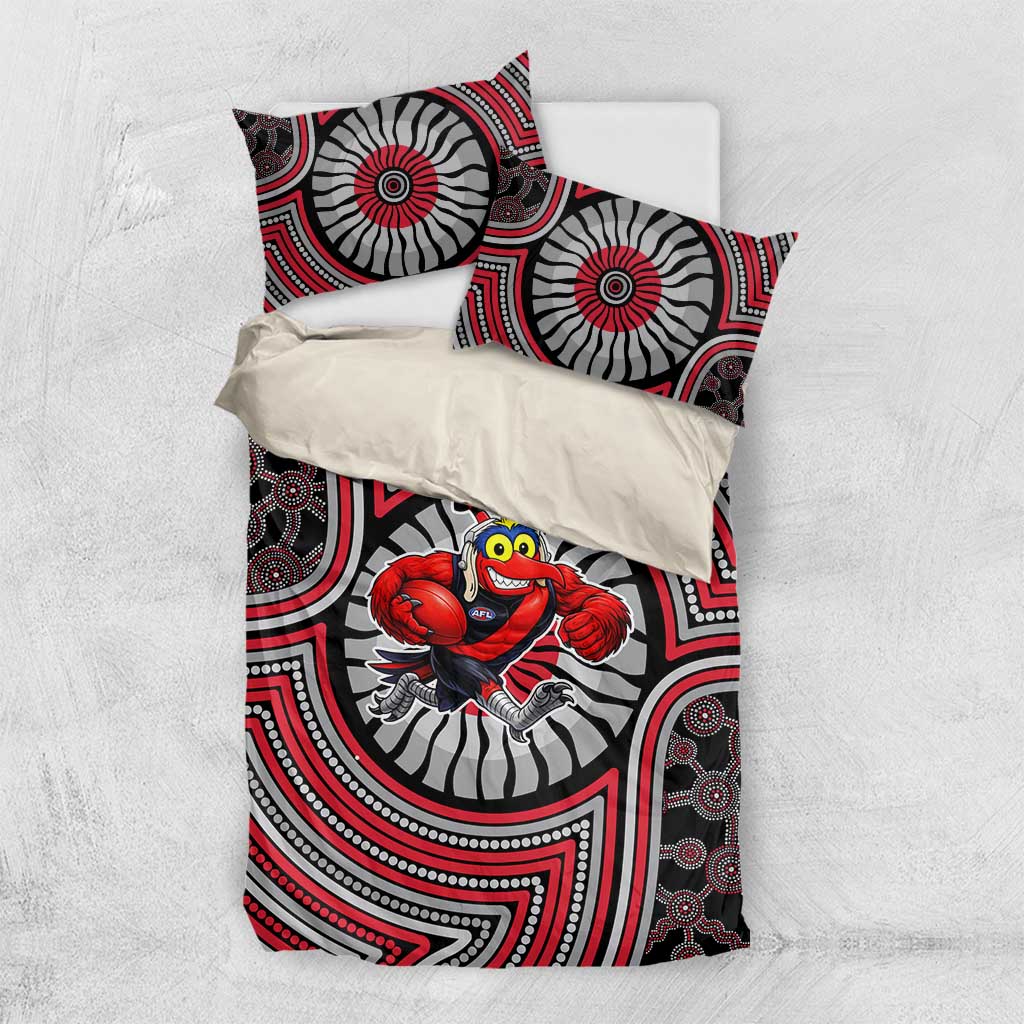 Essendon Football Club Bedding Set Indigenous Monochrome Dot Art Mascot Style