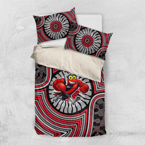 Essendon Football Club Bedding Set Indigenous Monochrome Dot Art Mascot Style