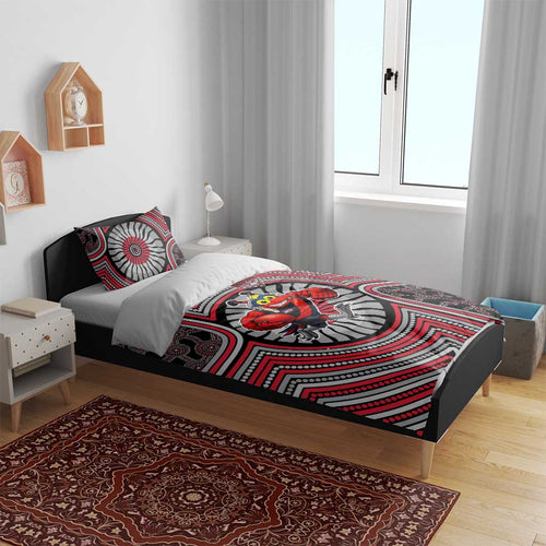 Essendon Football Club Bedding Set Indigenous Monochrome Dot Art Mascot Style