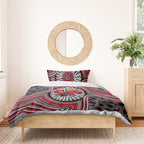 Essendon Football Club Bedding Set Indigenous Monochrome Dot Art Mascot Style