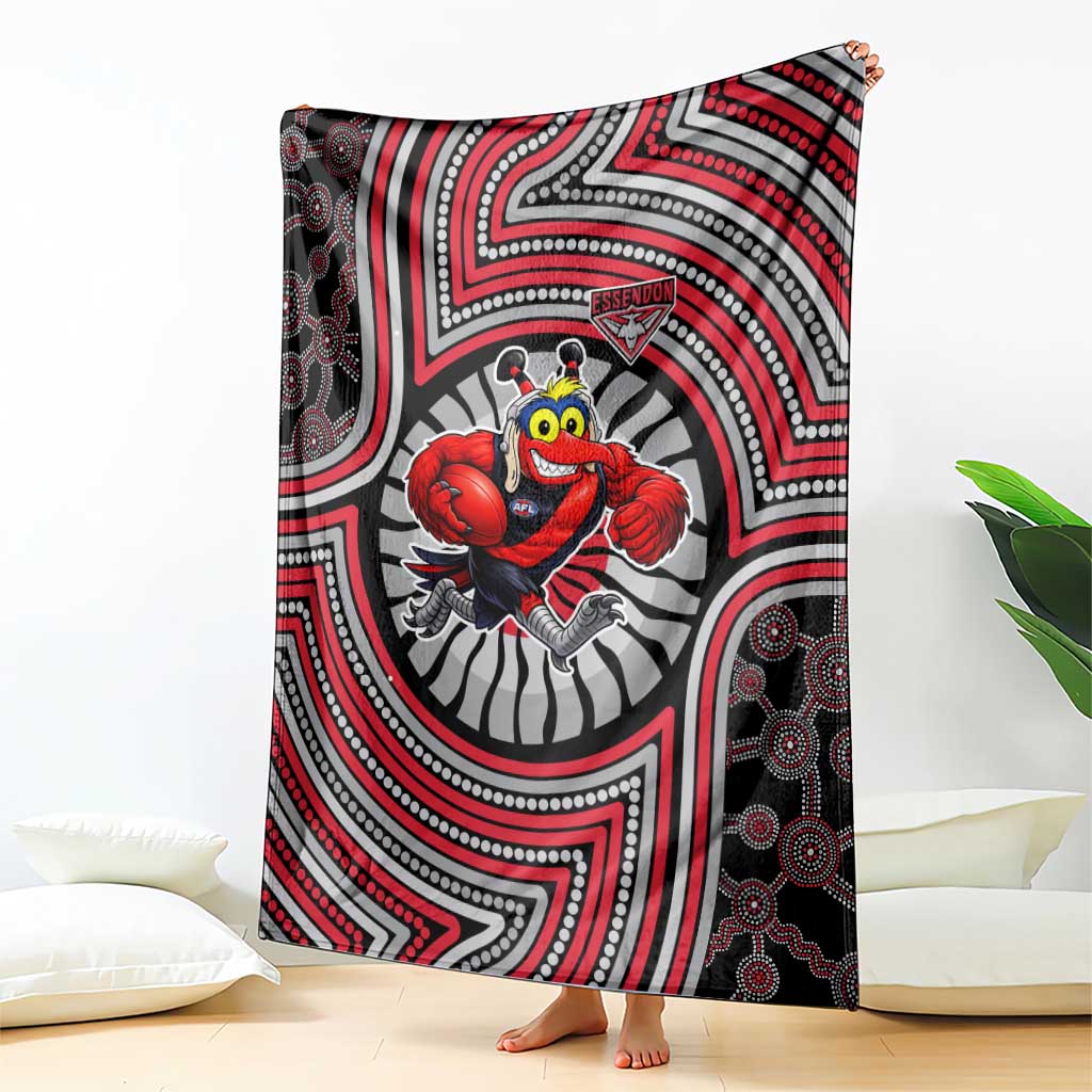 Essendon Football Club Blanket Indigenous Monochrome Dot Art Mascot Style