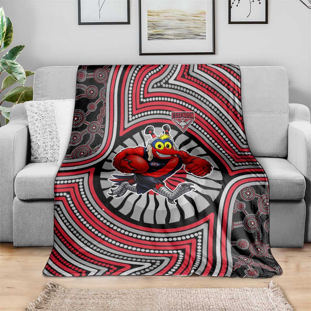 Essendon Football Club Blanket Indigenous Monochrome Dot Art Mascot Style