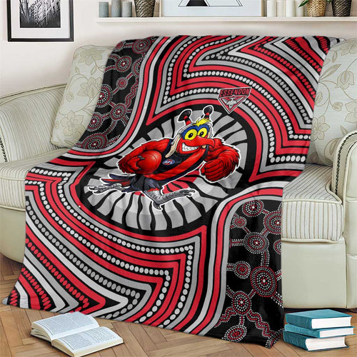 Essendon Football Club Blanket Indigenous Monochrome Dot Art Mascot Style