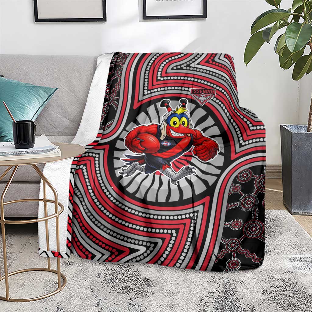 Essendon Football Club Blanket Indigenous Monochrome Dot Art Mascot Style
