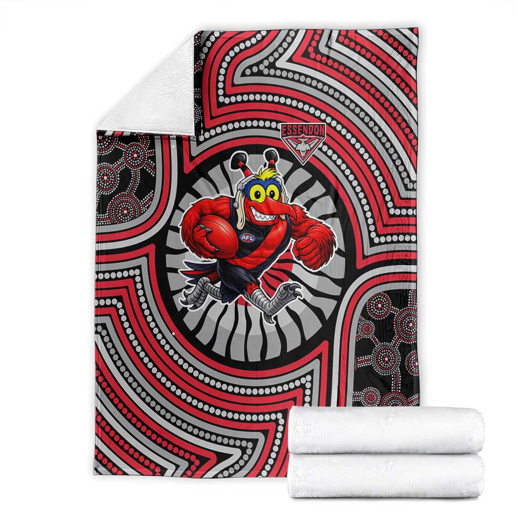Essendon Football Club Blanket Indigenous Monochrome Dot Art Mascot Style
