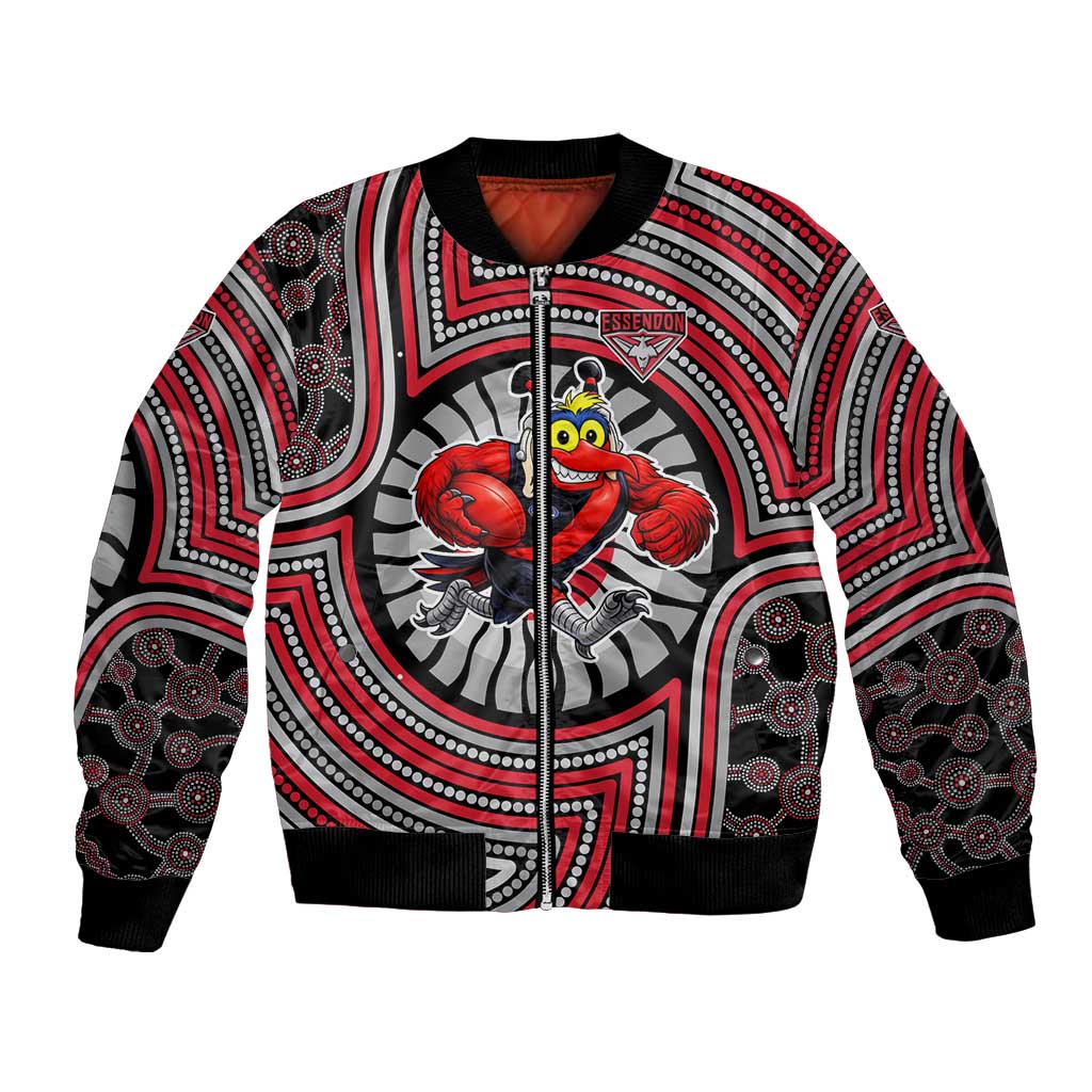 Essendon Football Club Bomber Jacket Indigenous Monochrome Dot Art Mascot Style