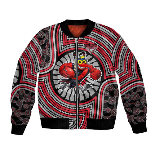 Essendon Football Club Bomber Jacket Indigenous Monochrome Dot Art Mascot Style