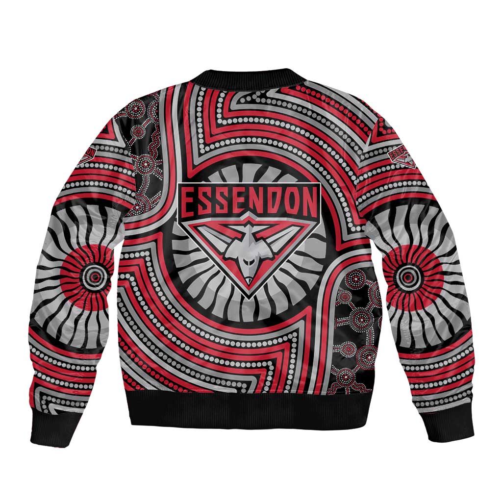 Essendon Football Club Bomber Jacket Indigenous Monochrome Dot Art Mascot Style
