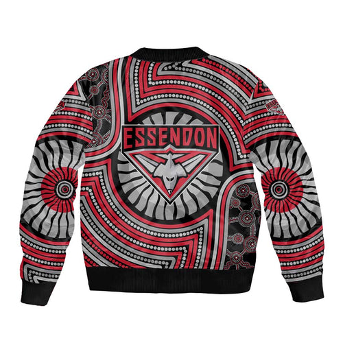 Essendon Football Club Bomber Jacket Indigenous Monochrome Dot Art Mascot Style