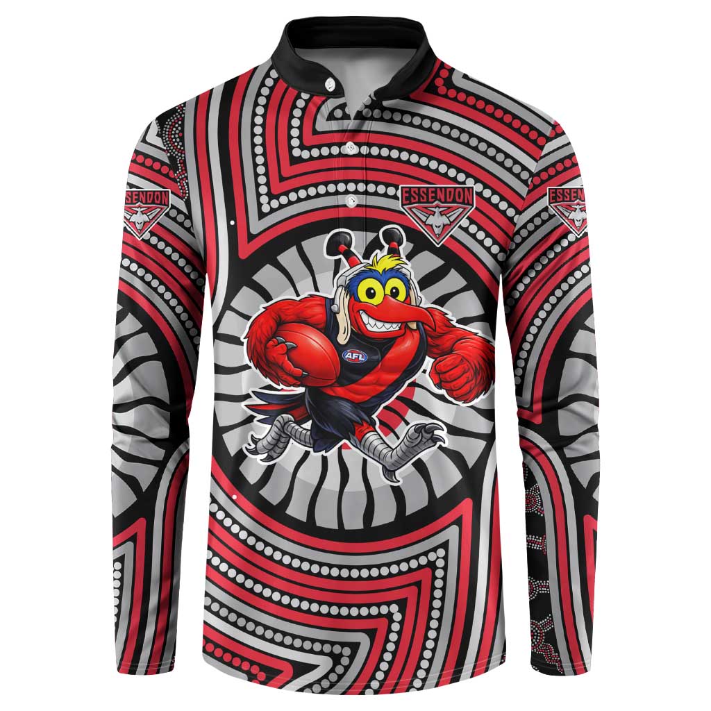 Essendon Football Club Button Sweatshirt Indigenous Monochrome Dot Art Mascot Style