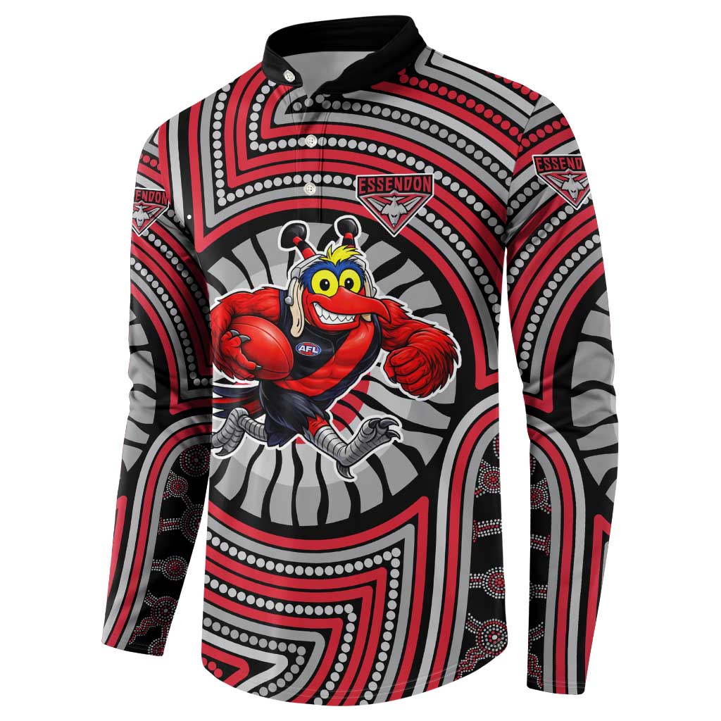 Essendon Football Club Button Sweatshirt Indigenous Monochrome Dot Art Mascot Style