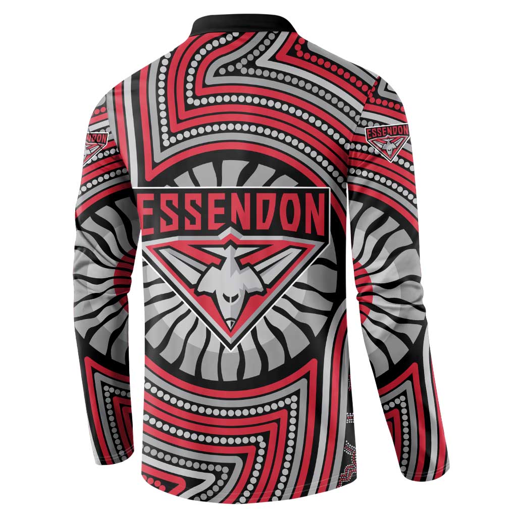 Essendon Football Club Button Sweatshirt Indigenous Monochrome Dot Art Mascot Style