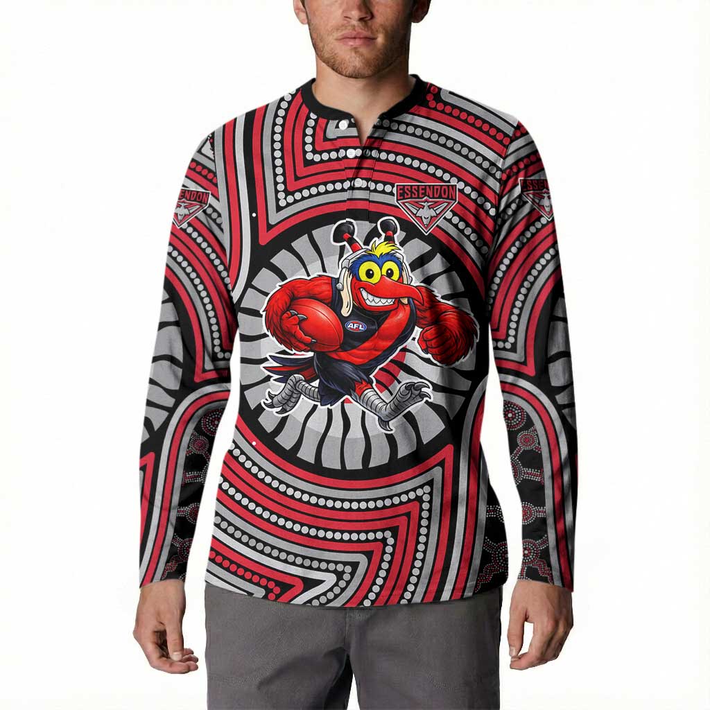 Essendon Football Club Button Sweatshirt Indigenous Monochrome Dot Art Mascot Style