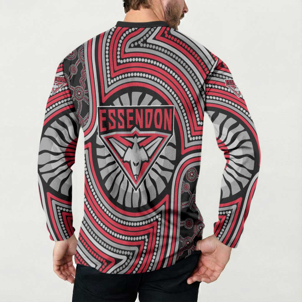 Essendon Football Club Button Sweatshirt Indigenous Monochrome Dot Art Mascot Style