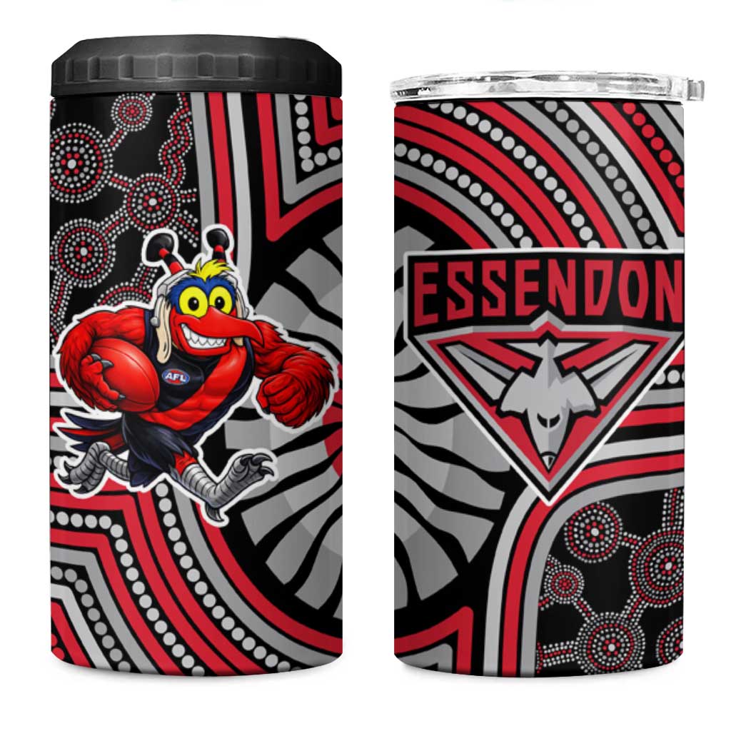 Essendon Football Club 4 in 1 Can Cooler Tumbler Indigenous Monochrome Dot Art Mascot Style